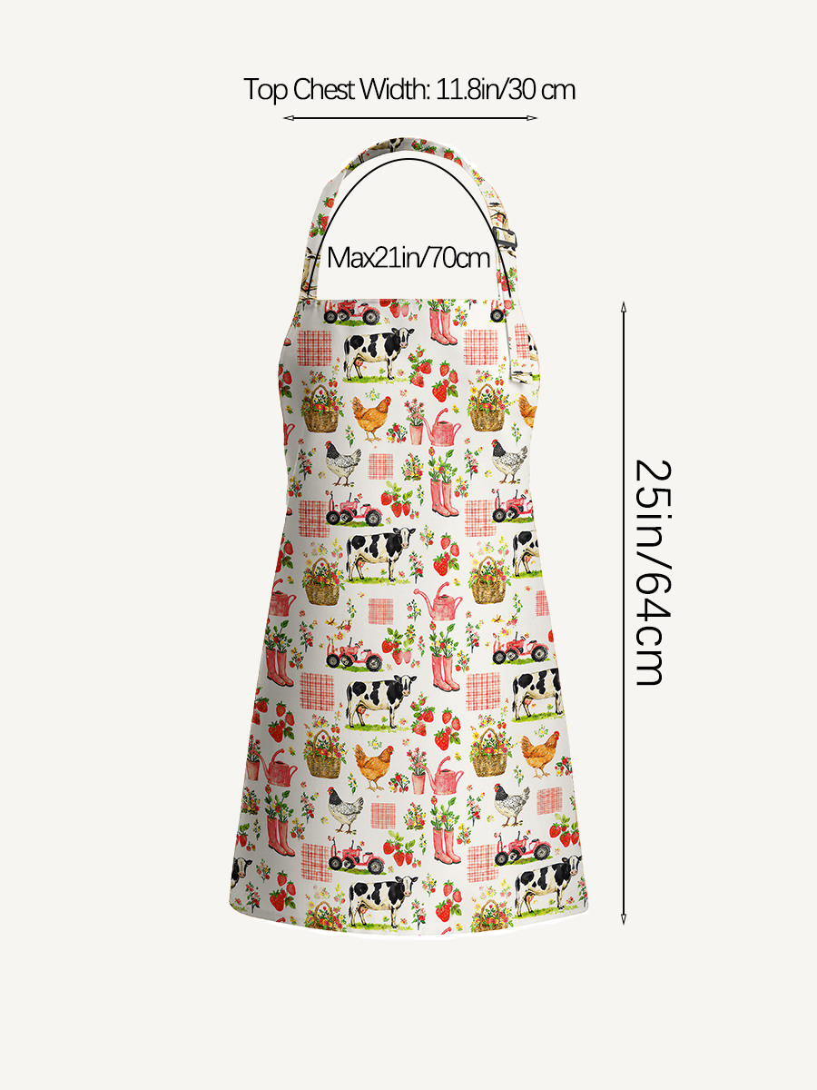 Watercolor Pink Farm Chicken Print Adjustable Apron