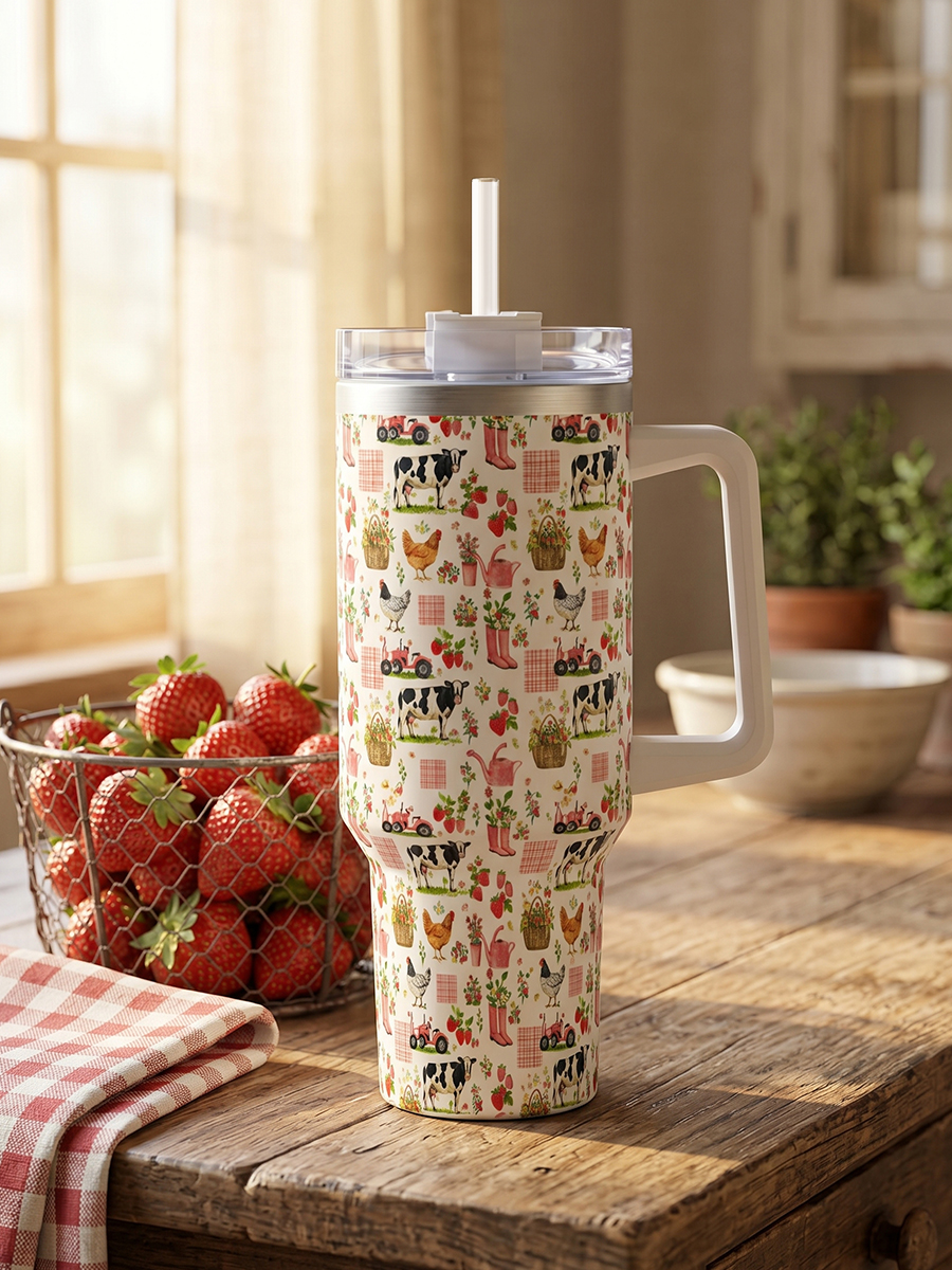 Watercolor Pink Farm Chicken 40oz Tumbler