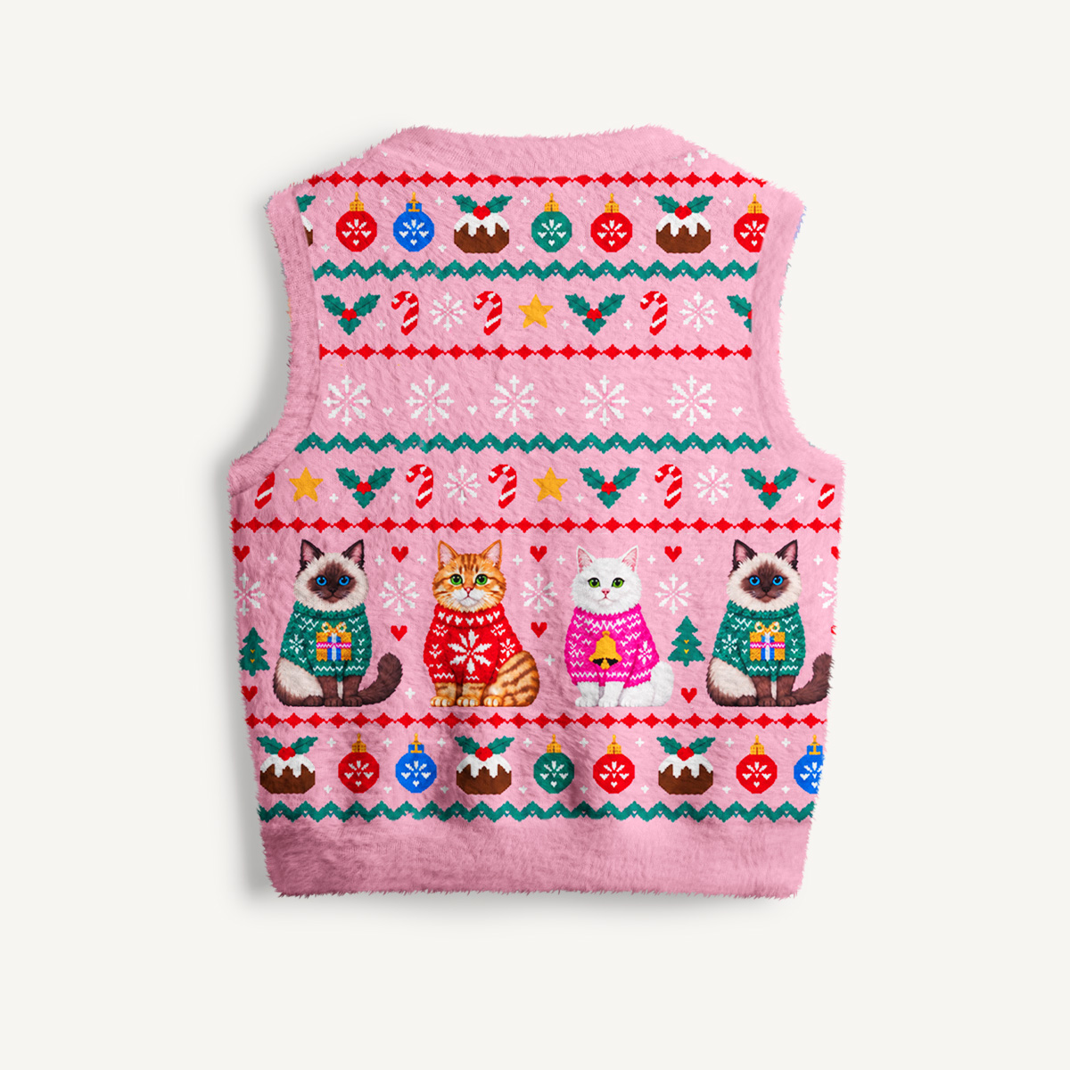 Christmas Cats Holiday Print V-Neck Sweater Vest