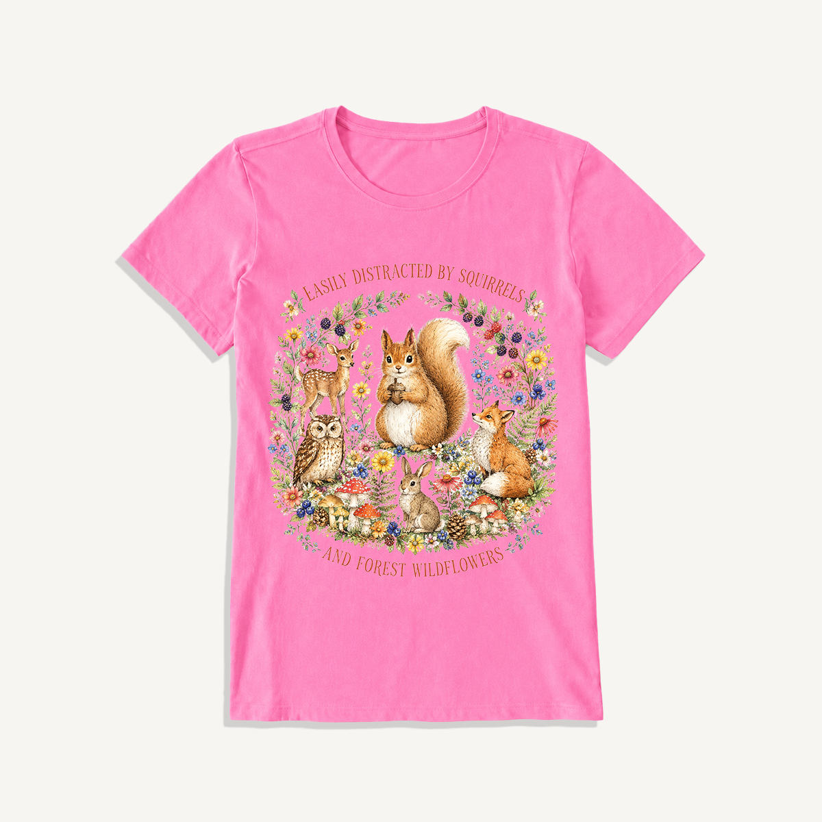 Woodland Wildflower Tales Print Crew Neck Cotton Tee