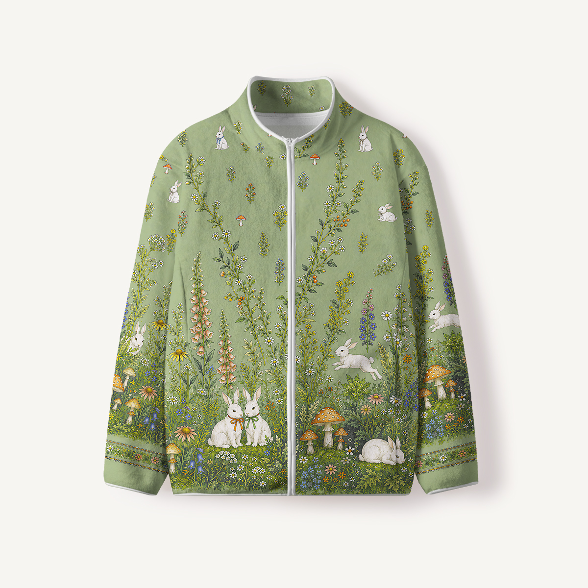 Bunny Meadow Garden Print Fleece Jacket