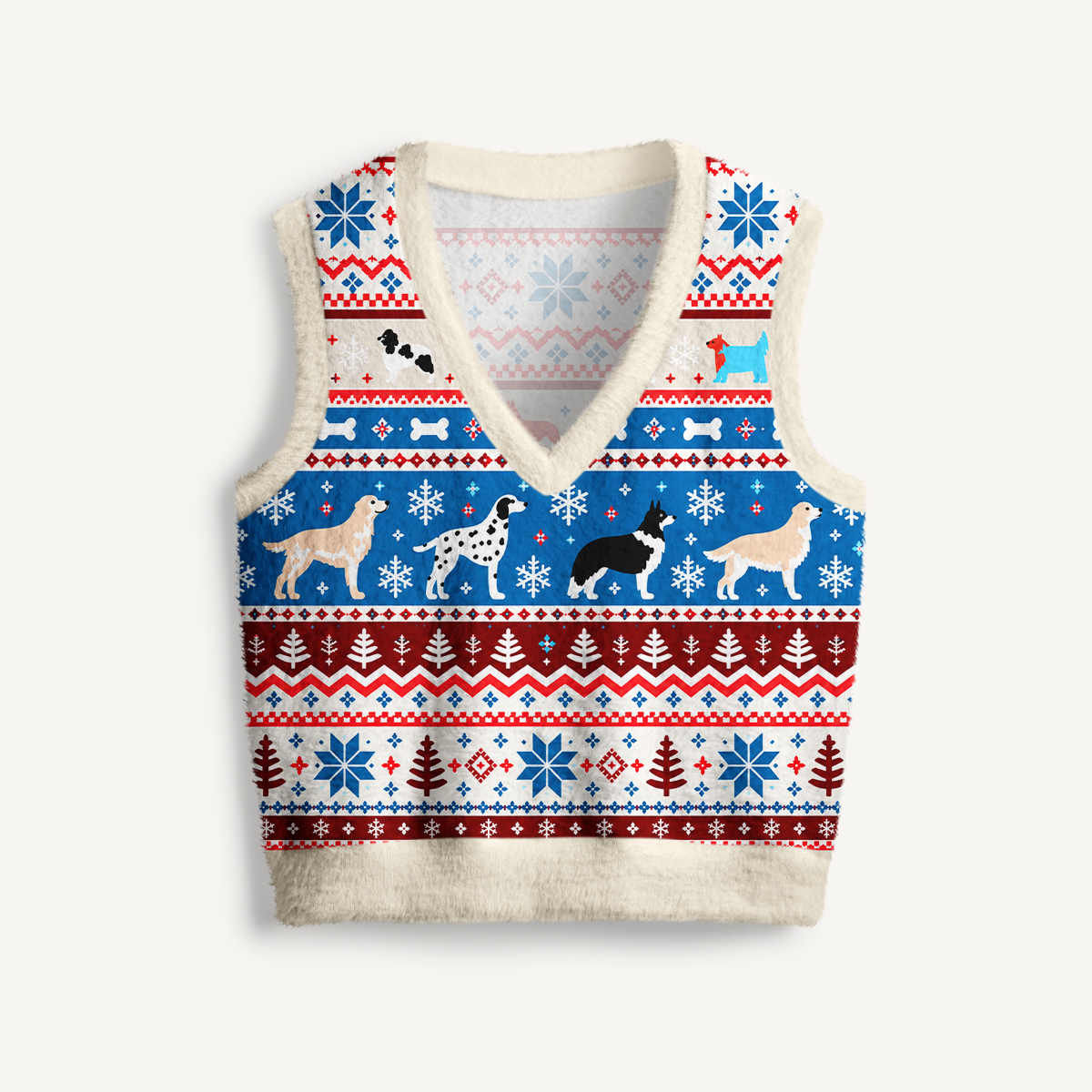 Dog Breed Fair Isle Print V-Neck Sweater Vest