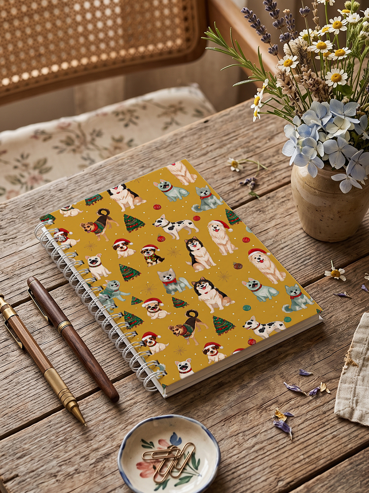 Christmas Puppies Holiday Print A5 Spiral Notebook 