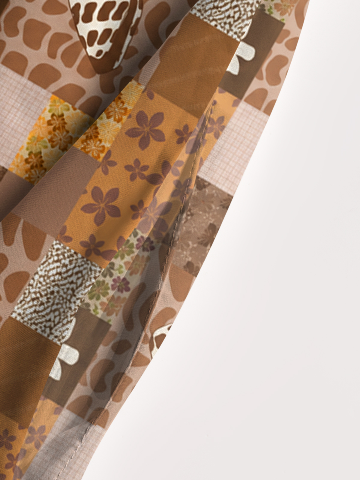 Cocoa Shell Patchwork Print Wide Straps Maxi Dress With Pockets