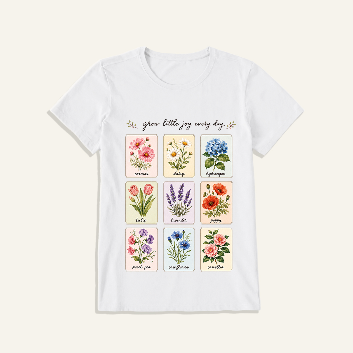 Little Joy Botanical Cards Print Crew Neck Cotton Tee