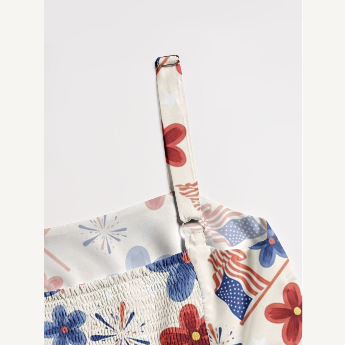 Patriotic Blossom Flag Print Quilt Wide Straps Maxi Dress With Pockets