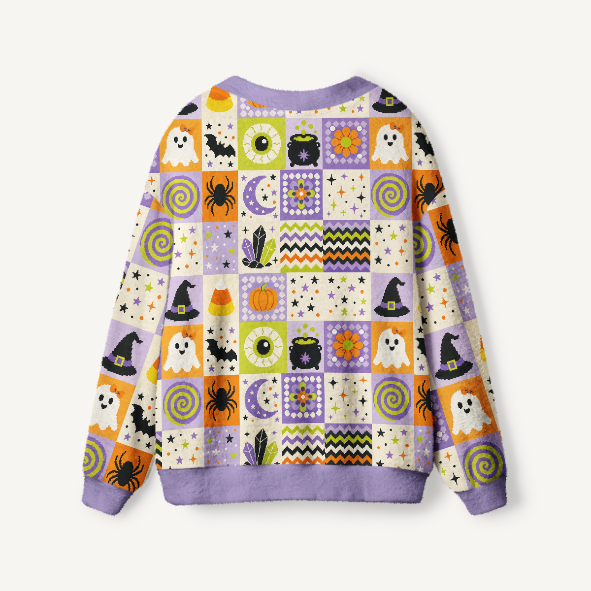 Pixel Halloween Patchwork Print Ugly Cardigan Sweaters