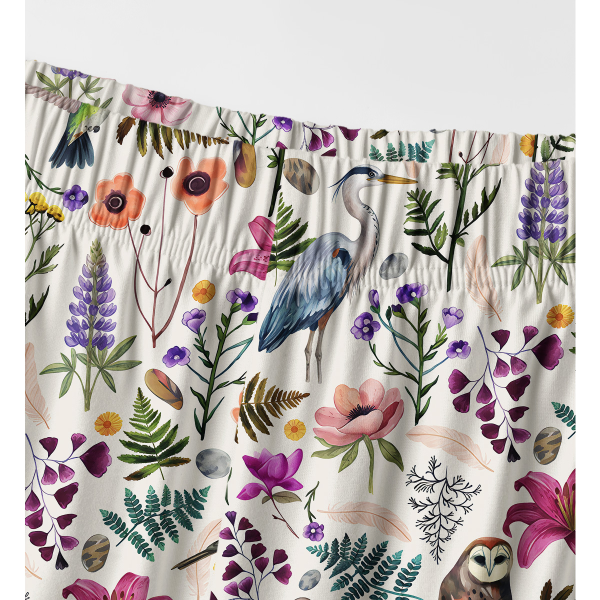 Whimsical Woodland Birds Wildflowers Print Long Pajama Set 