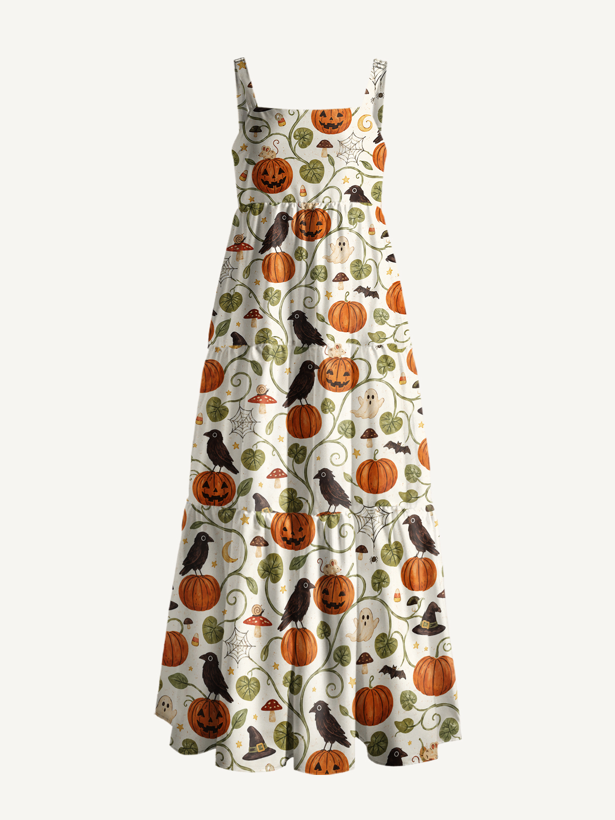 Crow & Pumpkin Garden Print Wide Straps Maxi Dress With Pockets