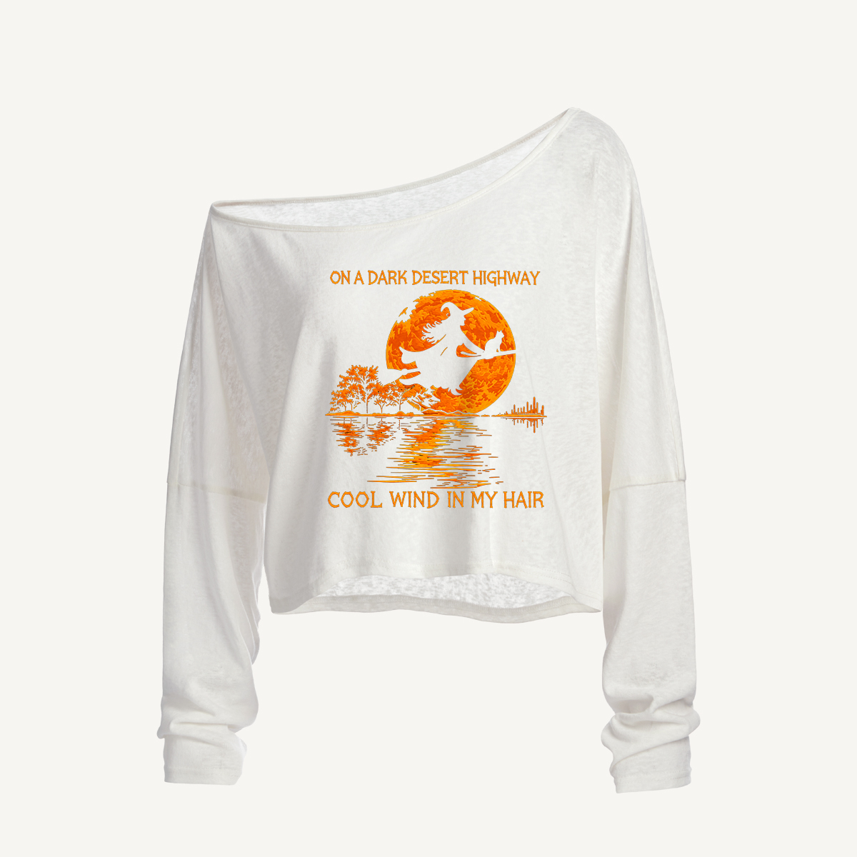 Halloween Witch Moonlight Long Sleeve Off Shoulder T-shirt