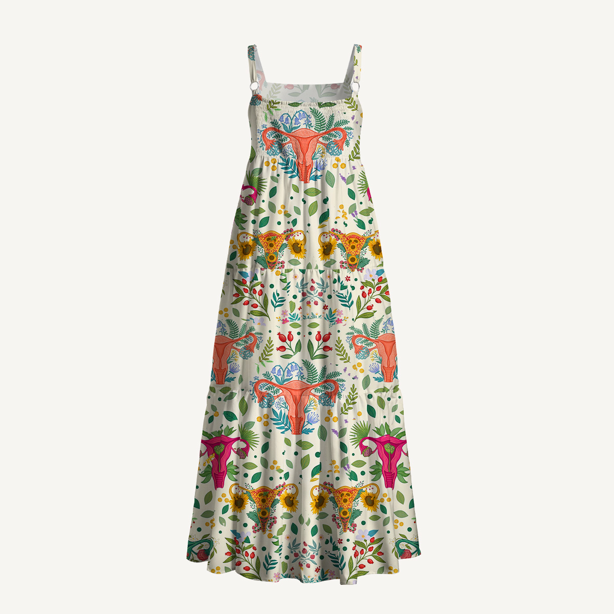 Flower Uterus Printed Wide Straps Maxi Dress With Pockets
