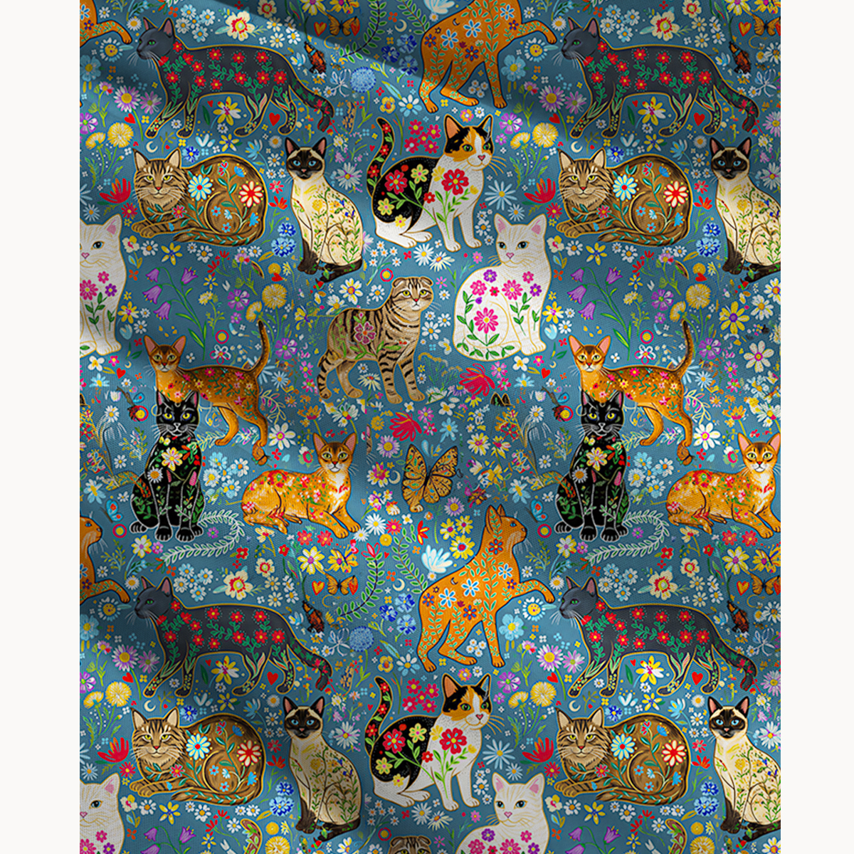 Colorful Garden Cat Print Maxi Skirt