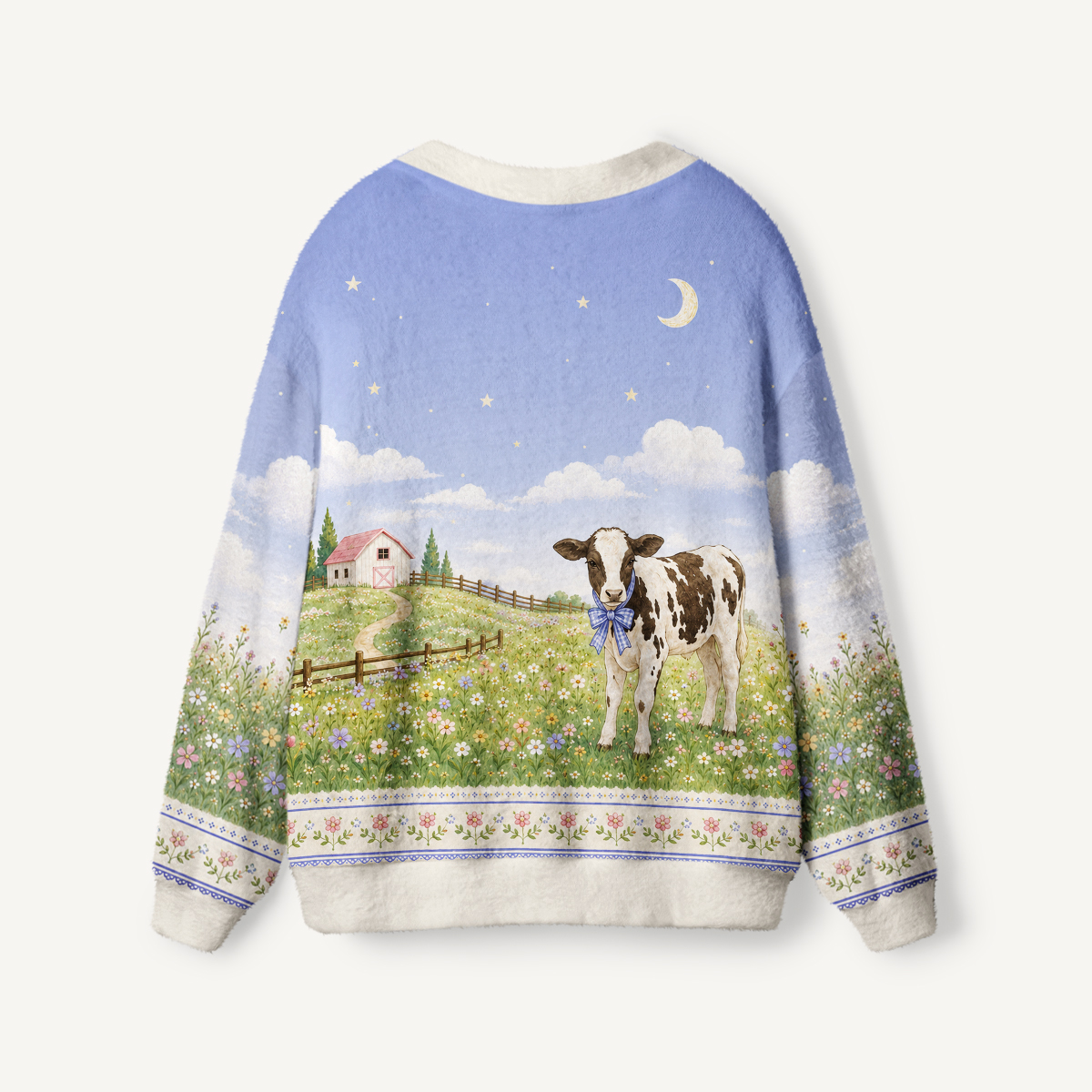 Moonlit Meadow Cow Print Ugly Cardigan Sweaters