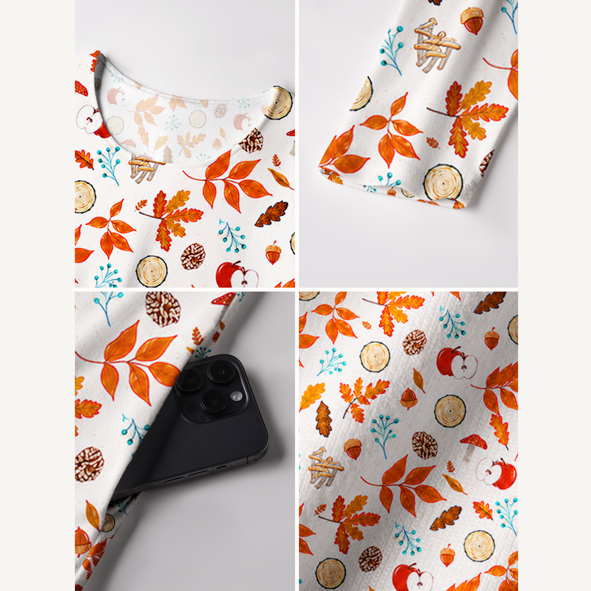 Acorn & Apple Autumn Woods Print Soft-Touch Stretch Knit Long Sleeve Maxi Dress with Pockets