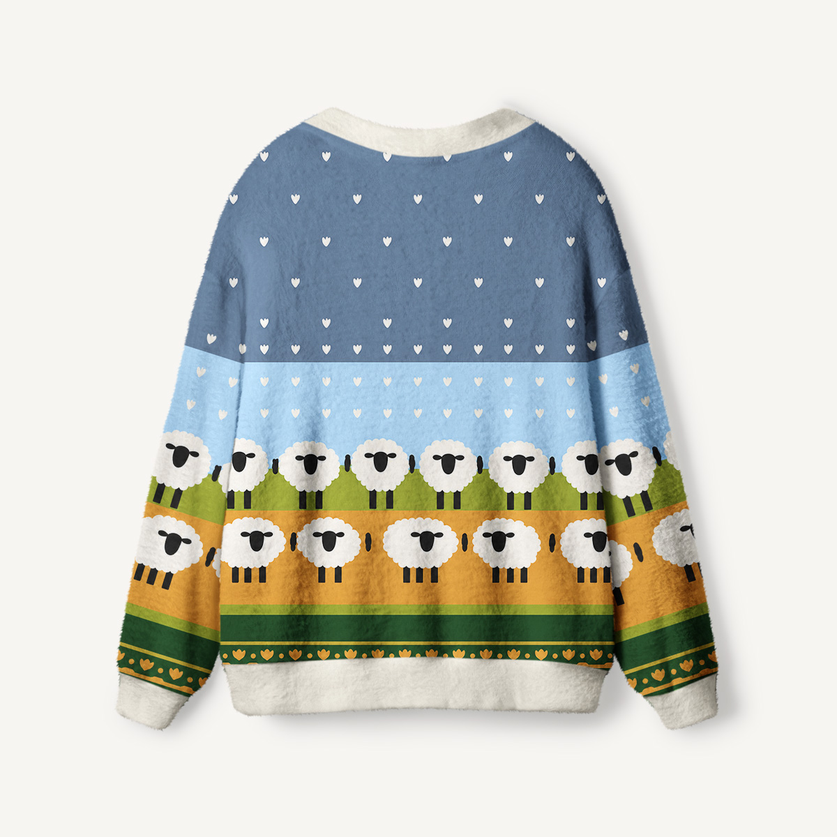 Snowy Night Sheep Print Ugly Cardigan Sweaters