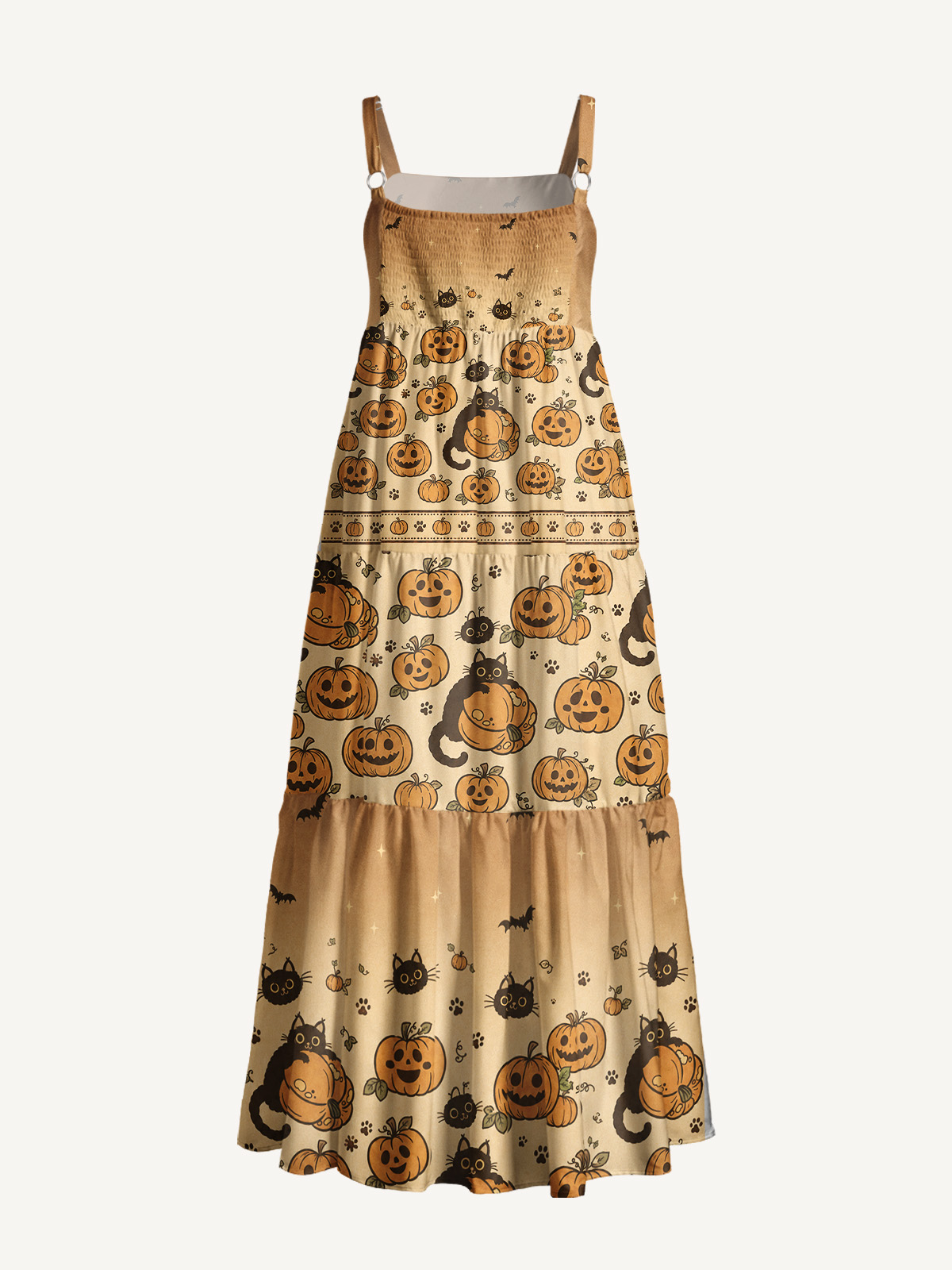 Vintage Halloween Paw Print Wide Straps Maxi Dress With Pockets