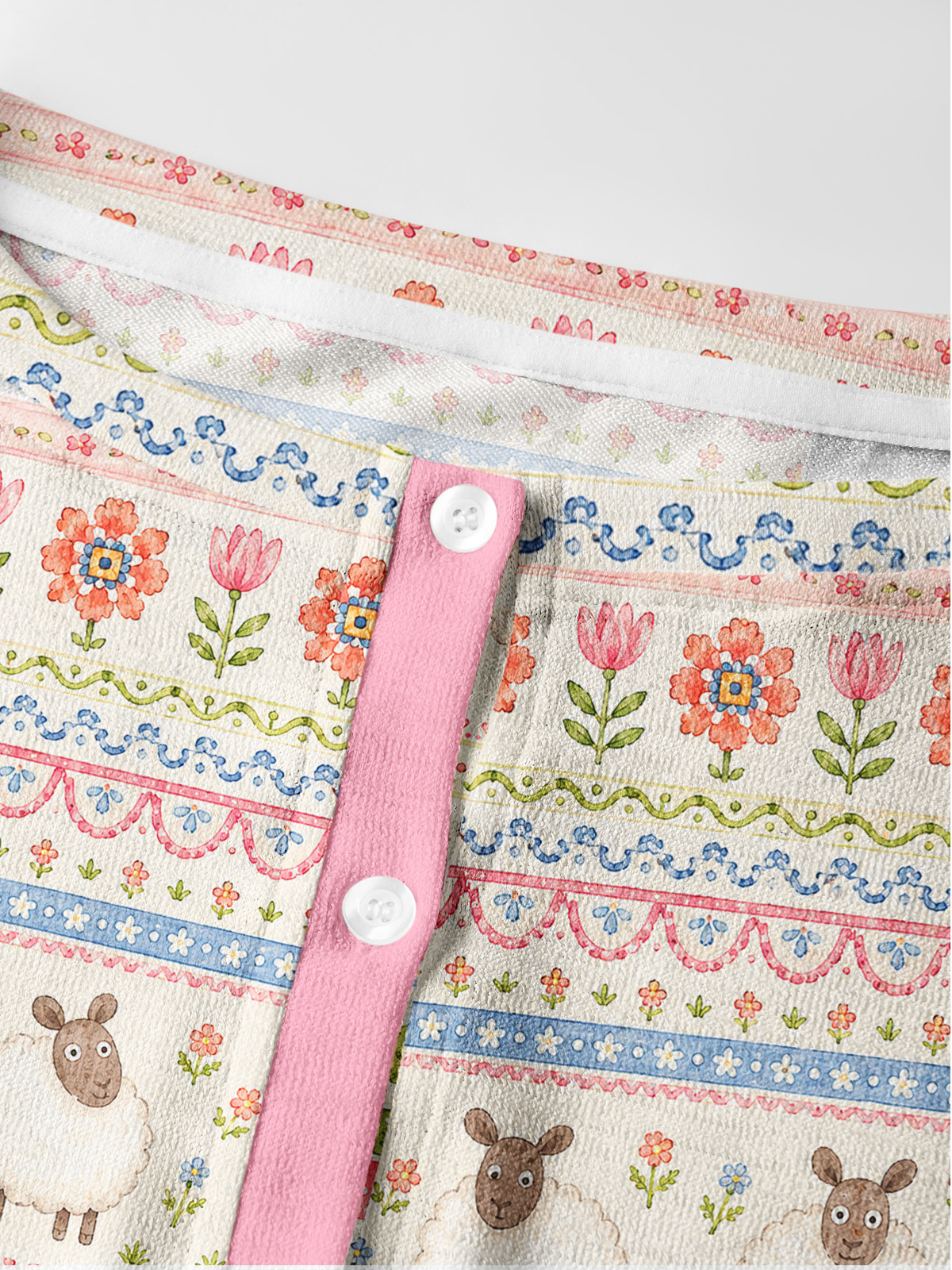 Pastoral Sheep Bands Print Fine‑Knit Cardigan