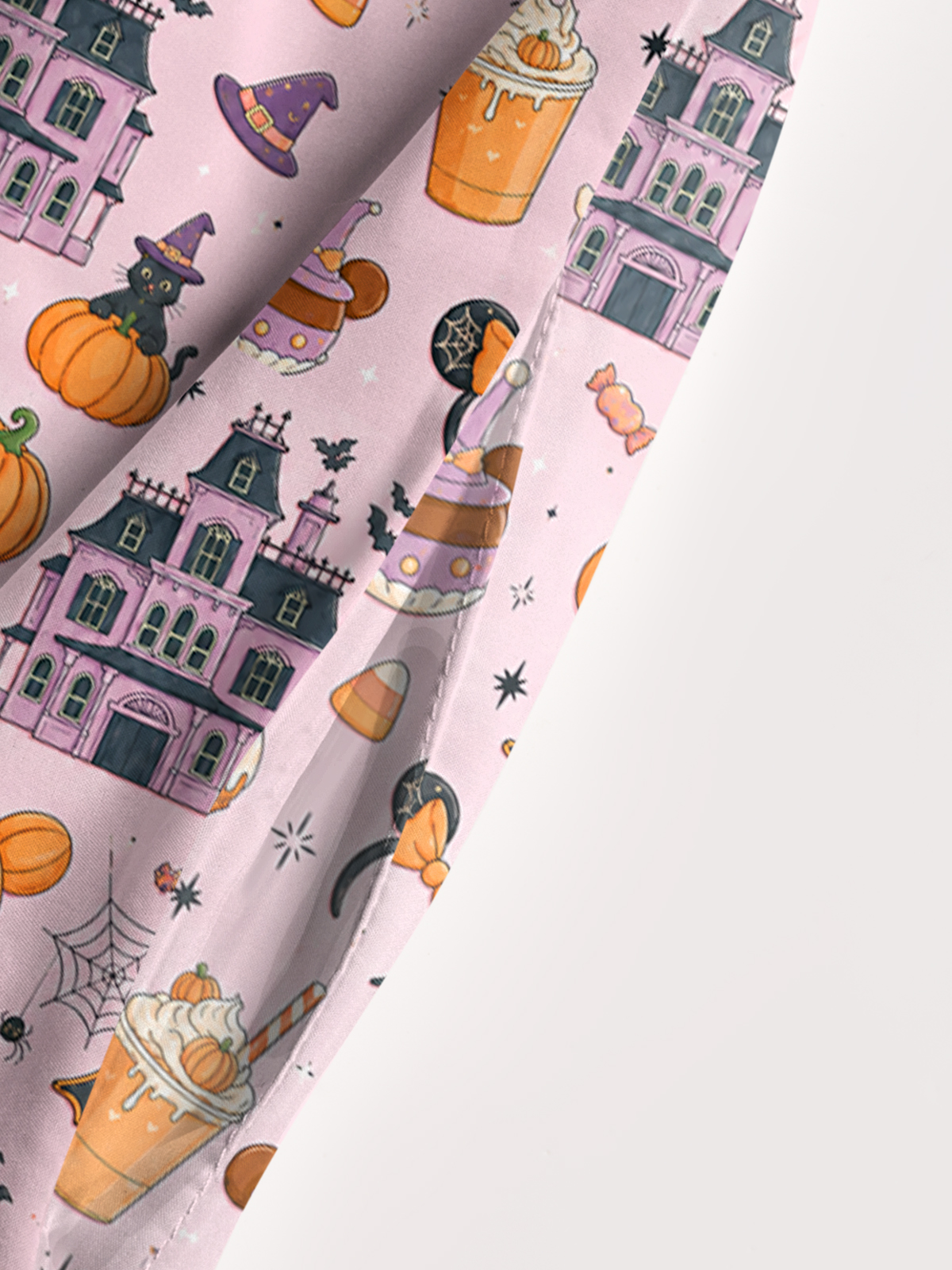 Pink Halloween Pumpkin Manor Print Wide Straps Maxi Dress With Pockets