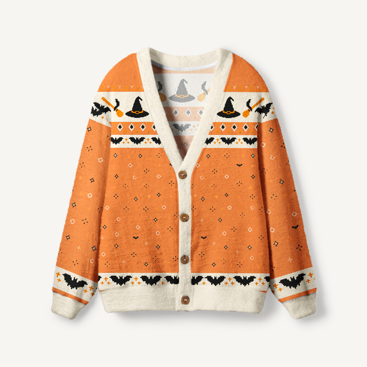 Halloween Witch Bat Art Print Ugly Cardigan Sweaters