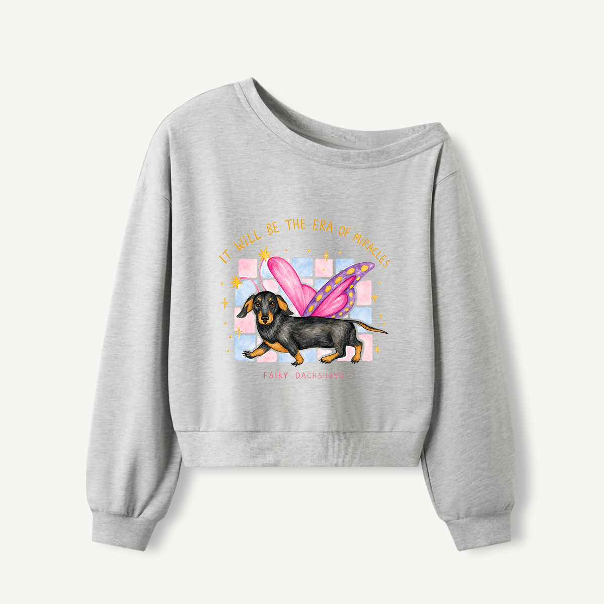 Fairy Dachshund Magic Print Off Shoulder Sweatshirts 