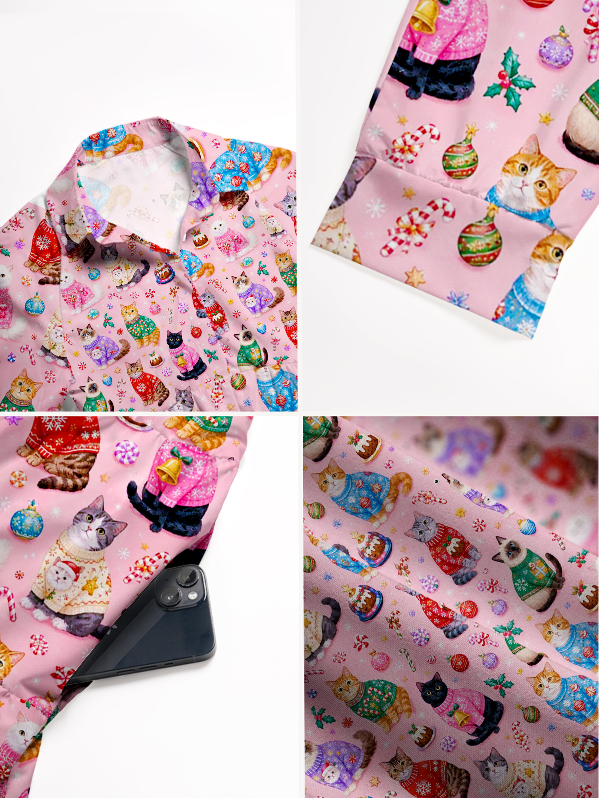 V Neck Christmas Sweater Cats Holiday Print Casual Midi Dress With Pockets