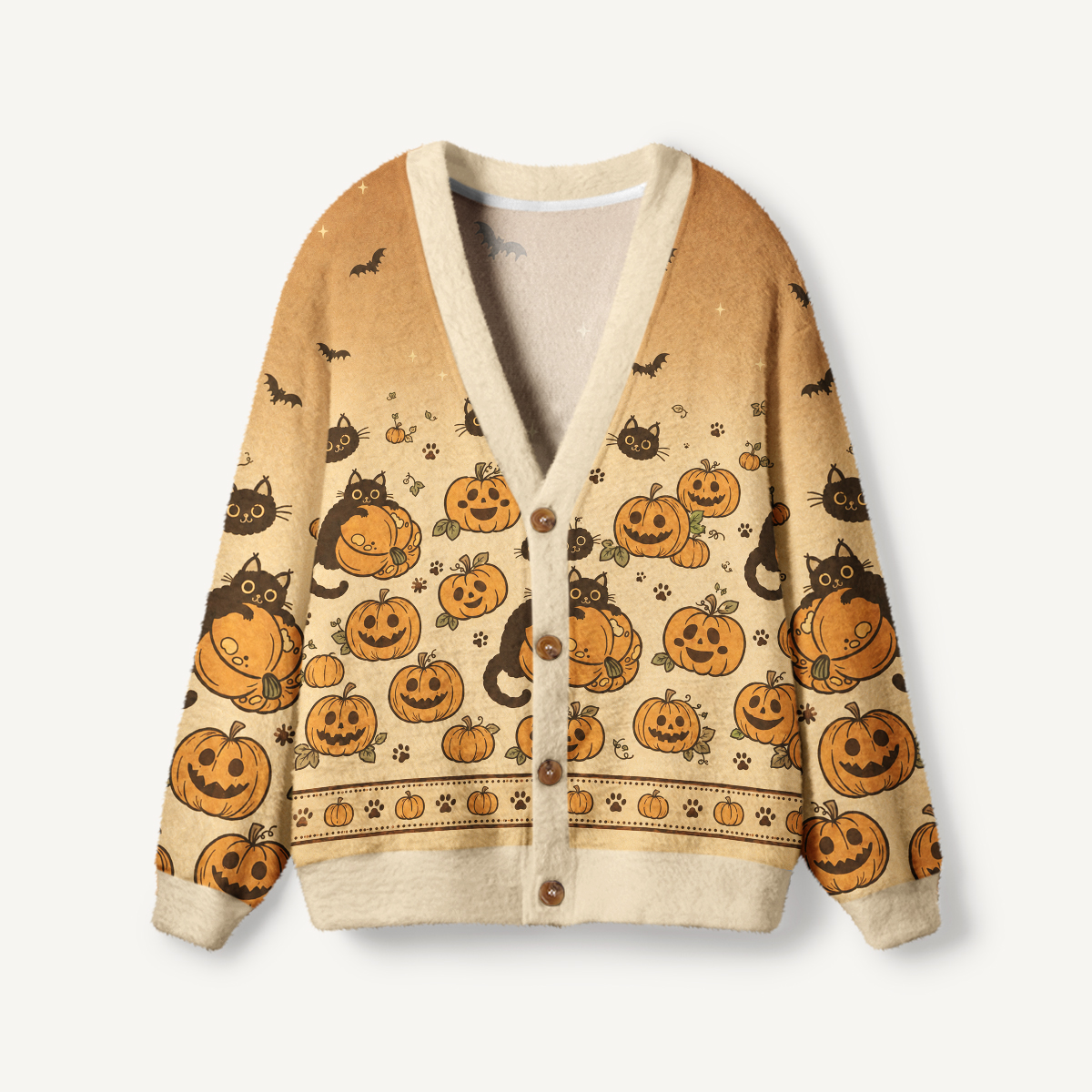 Vintage Halloween Paw Print Halloween Ugly Cardigan Sweaters