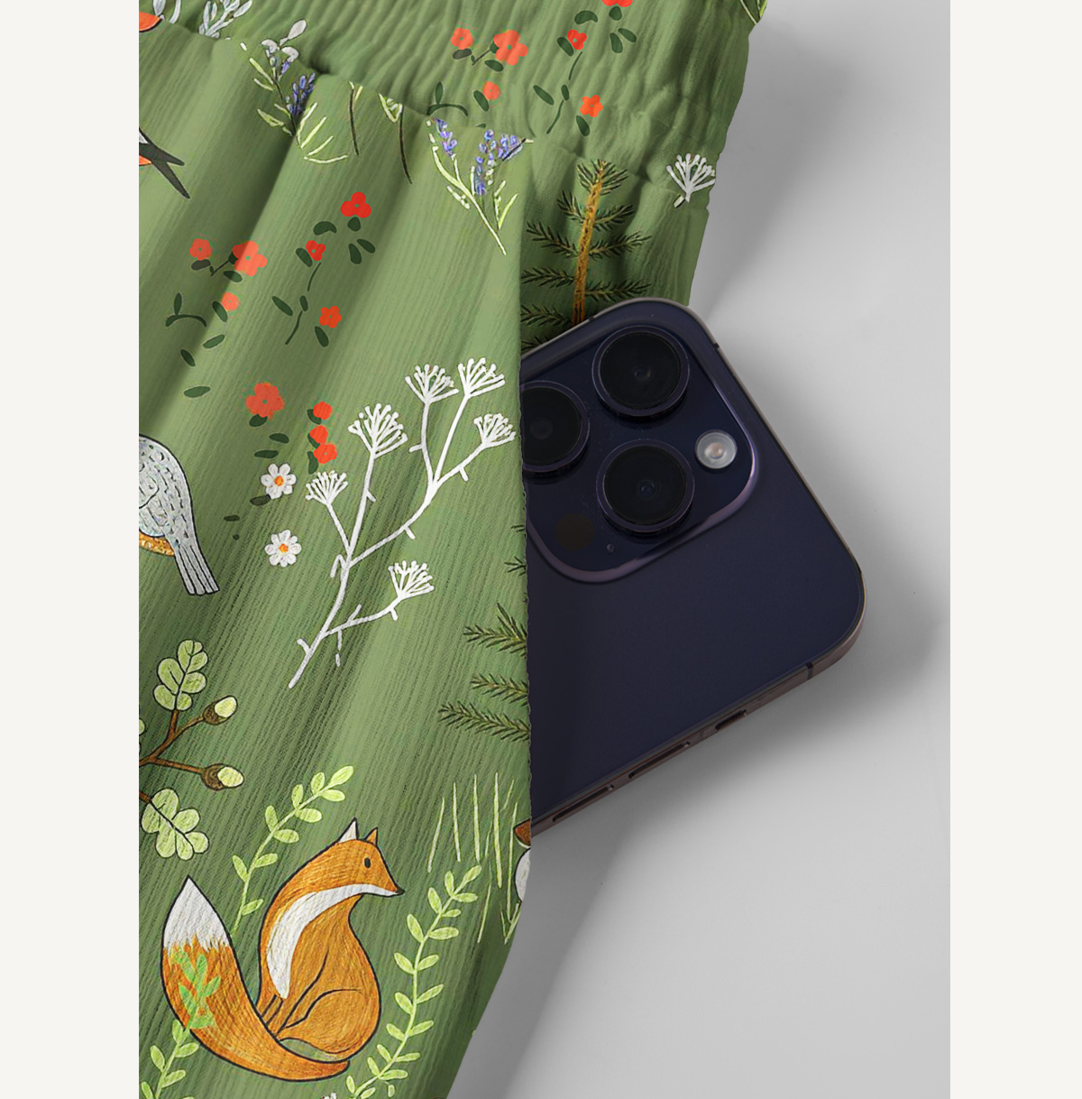 Whimsical Woodland Animals  Print Wide Leg Tie Waist Pants With Pockets