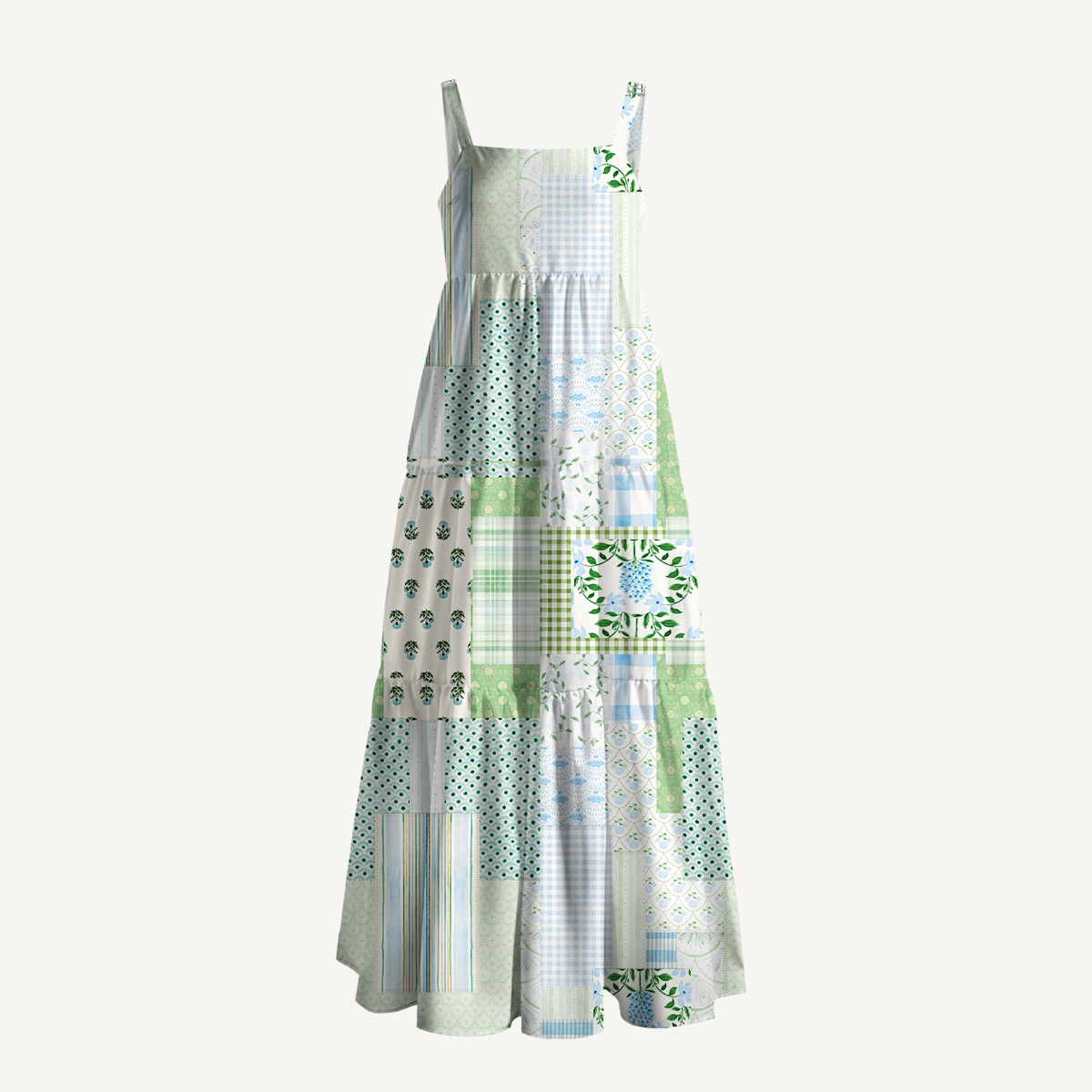 Garden Under Pale Sky Wide Straps Maxi Dress With Pockets