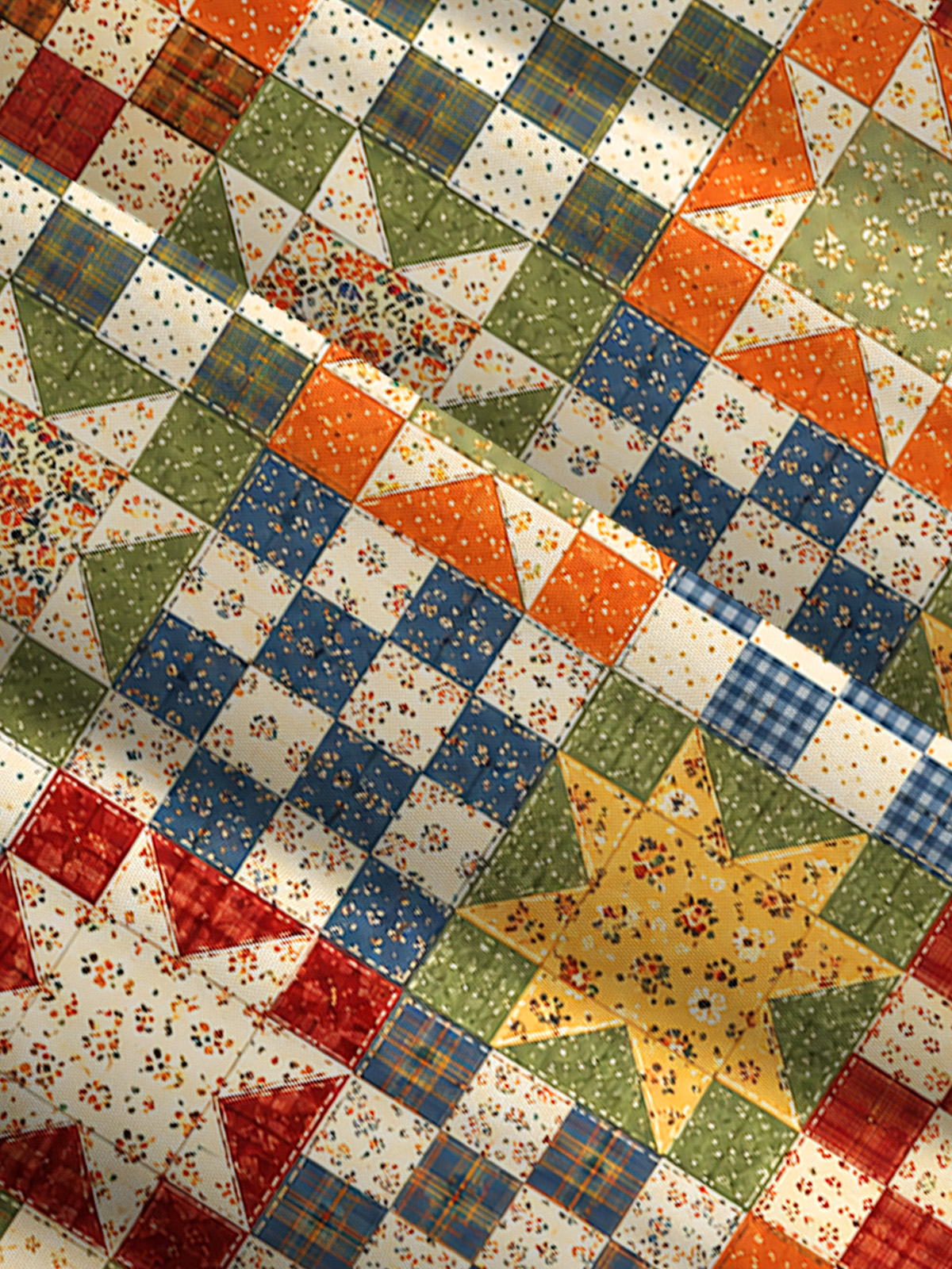 Vintage Star Quilt Patchwork Print Wide Straps Maxi Dress With Pockets