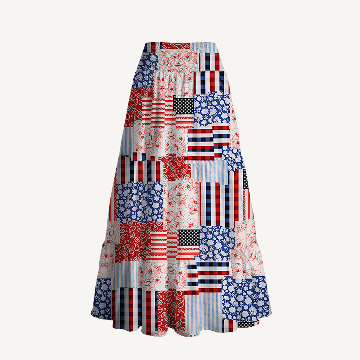 Patriotic Patchwork Quilt  Print Convertible Maxi Skirt & Strapless Dress  