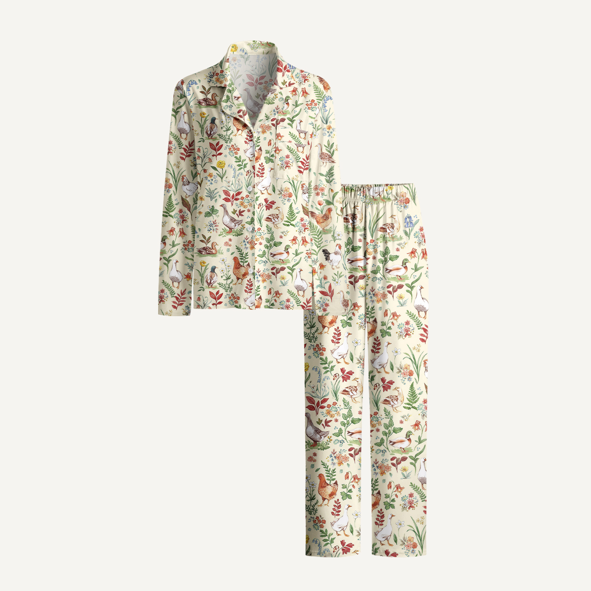 Countryside Garden Critter Print Long Pajama Set 