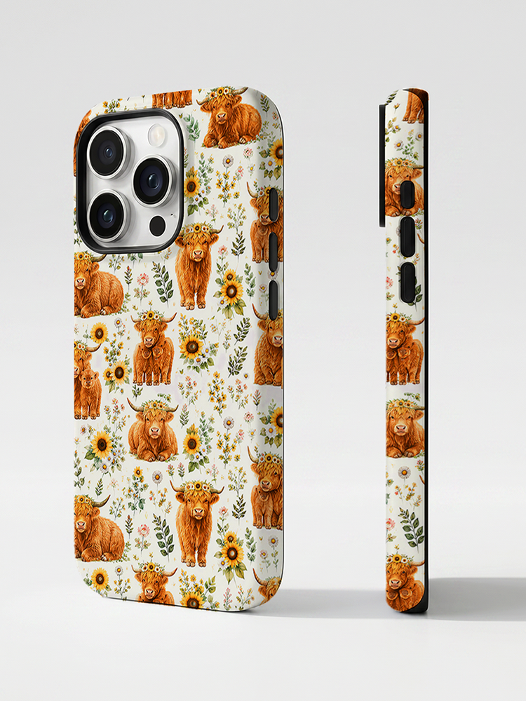 Spring Highland Cow Floral Print Phone Case