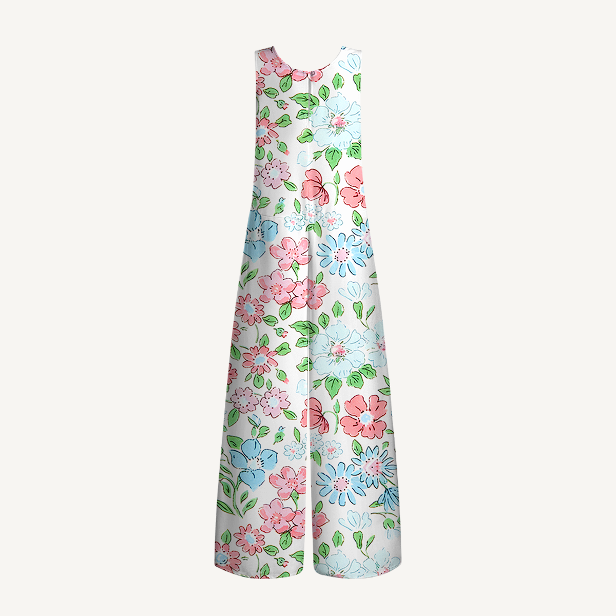 V-Neck Pastel Cottage Floral Jumpsuit with Pockets for Women