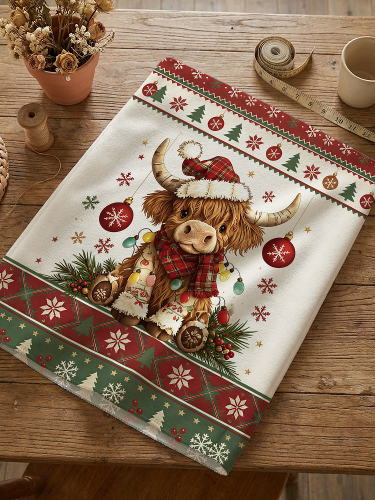 Highland Christmas Cow Print Dining Chair Back Covers