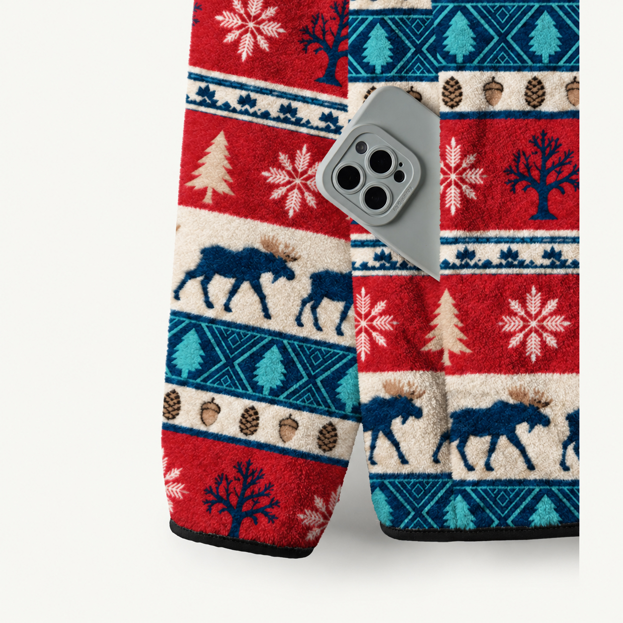 Fair Isle Moose Print Fleece Jacket
