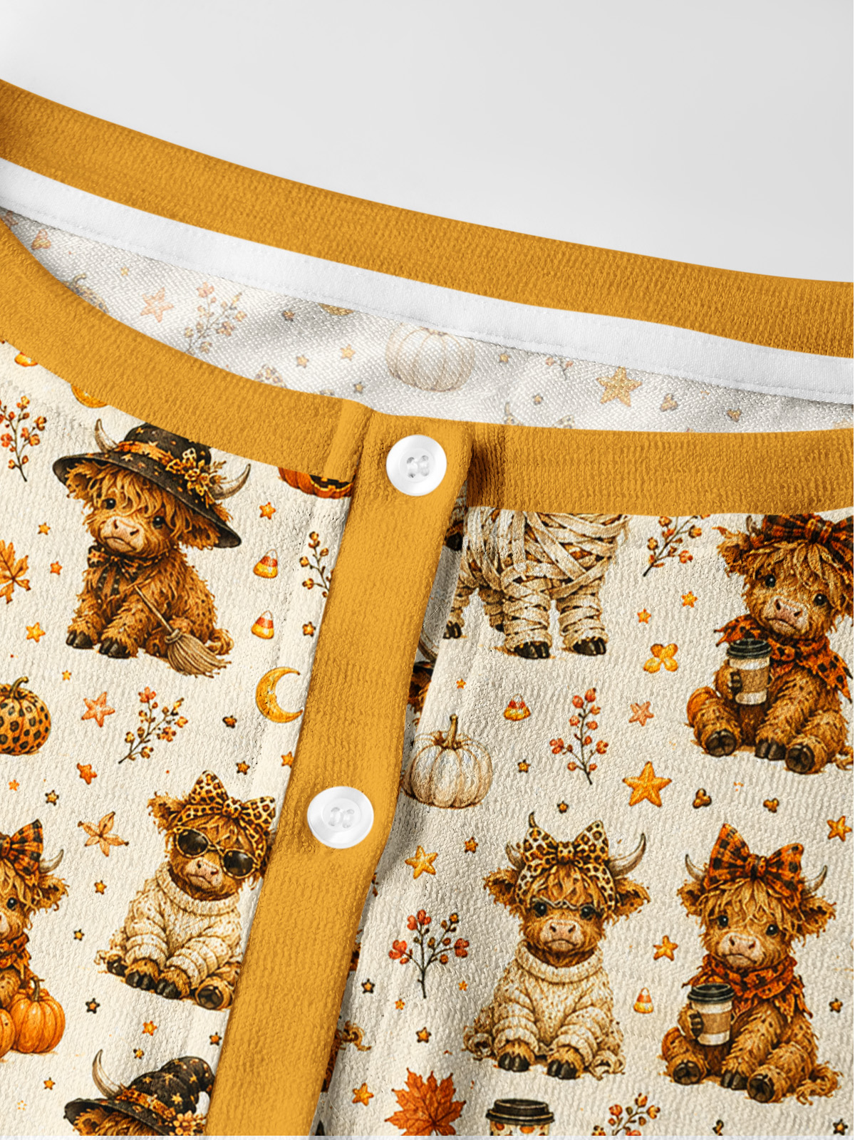 Spooky Highland Cows Print Fine‑Knit Cardigan