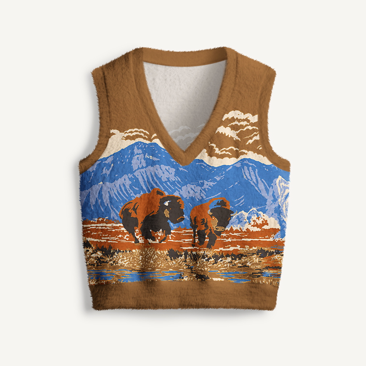 Wild Bison Range Print V-Neck Sweater Vest