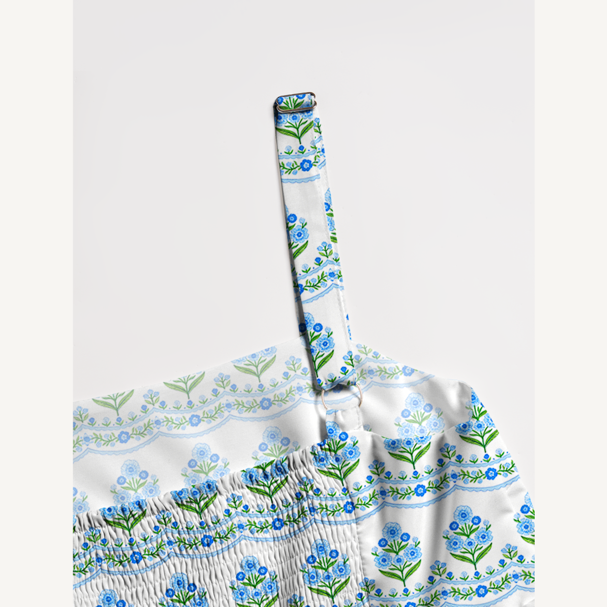 Square Neck Azure Folk Print Slip Dress