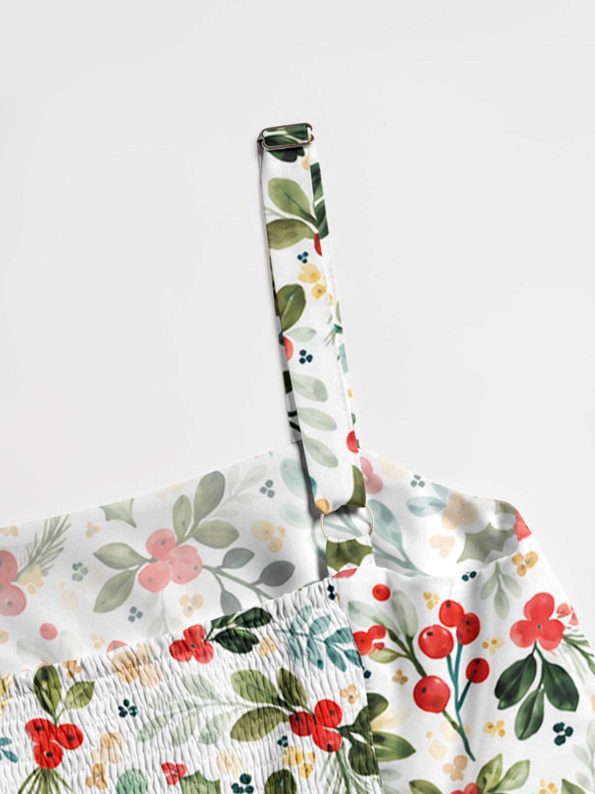 Christmas Holly Berry & Pine Print Wide Straps Maxi Dress With Pockets