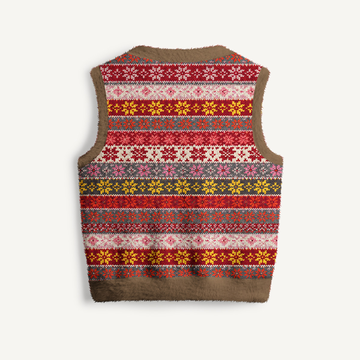 Red Vintage Snowflake Print V-Neck Sweater Vest