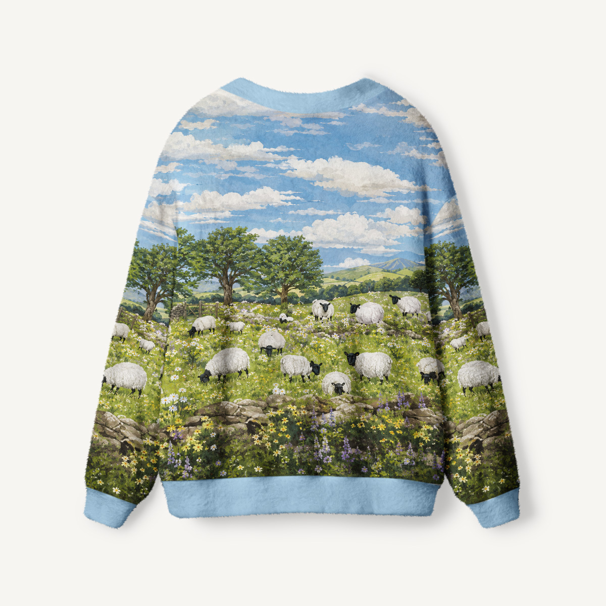 Pasture Sheep Sky Print Ugly Cardigan Sweaters
