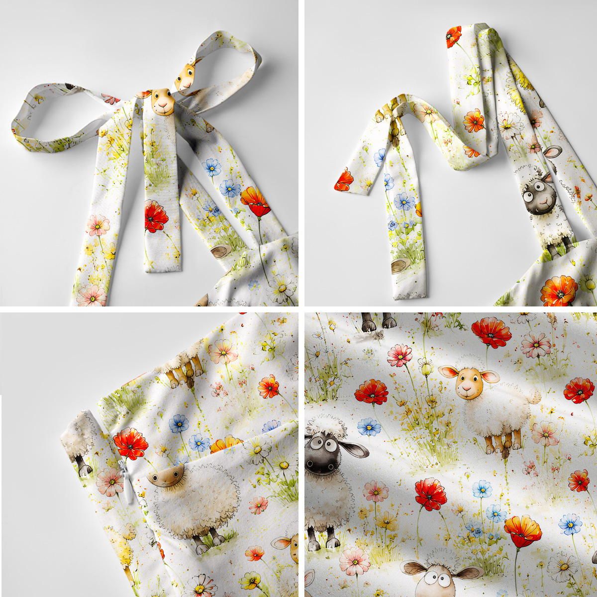 Whimsical Sheep Clipart Print Bow Strap Maxi Dress
