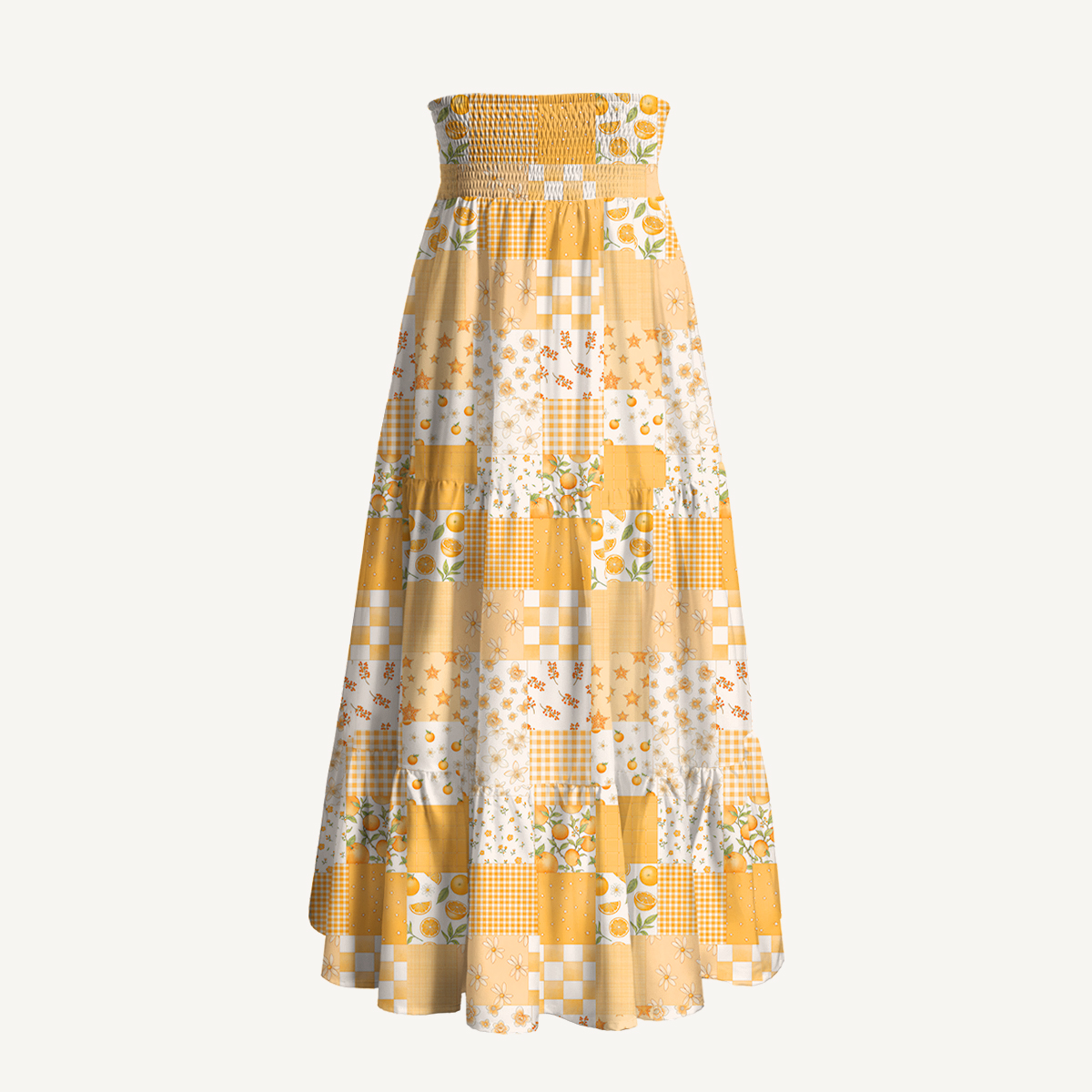 Lemon Sunshine Patchwork Print Convertible Maxi Skirt & Strapless Dress  