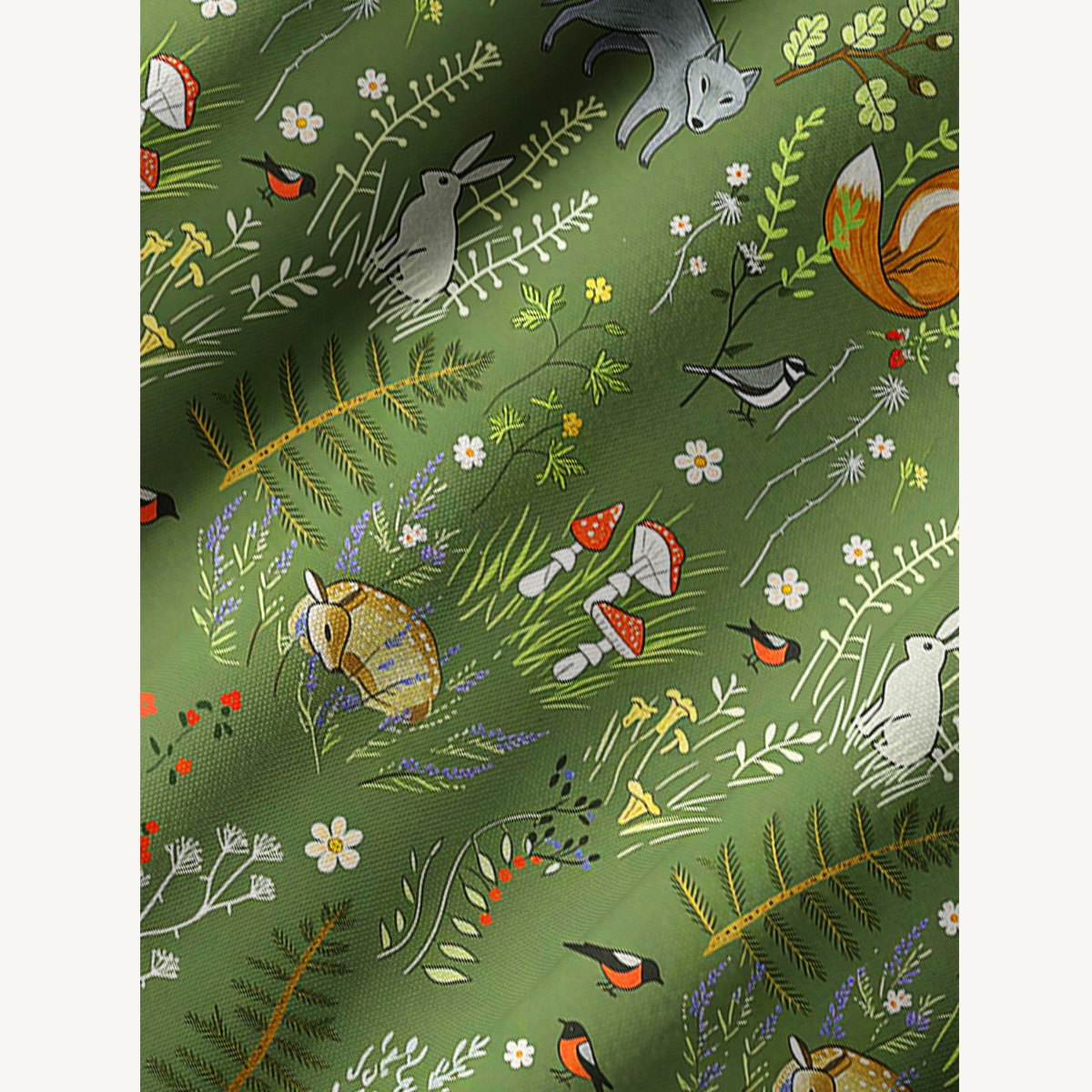 Whimsical Woodland Animals Print Boho Tie‑Neck Smock Mini Dress