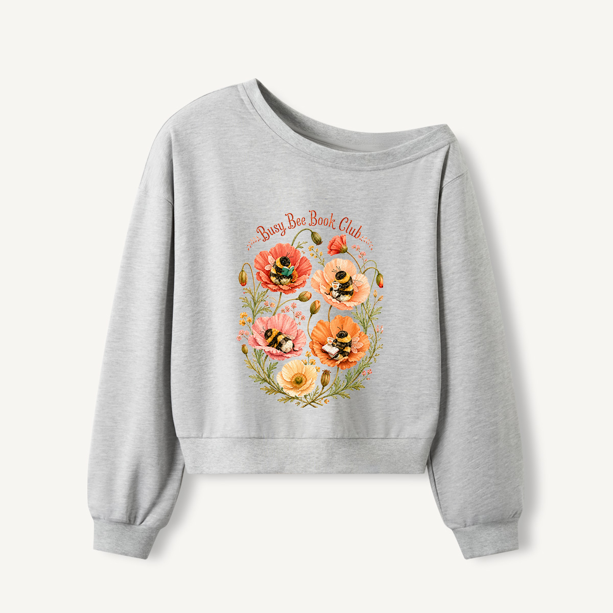 Busy Bee Club Print Off Shoulder Sweatshirts 