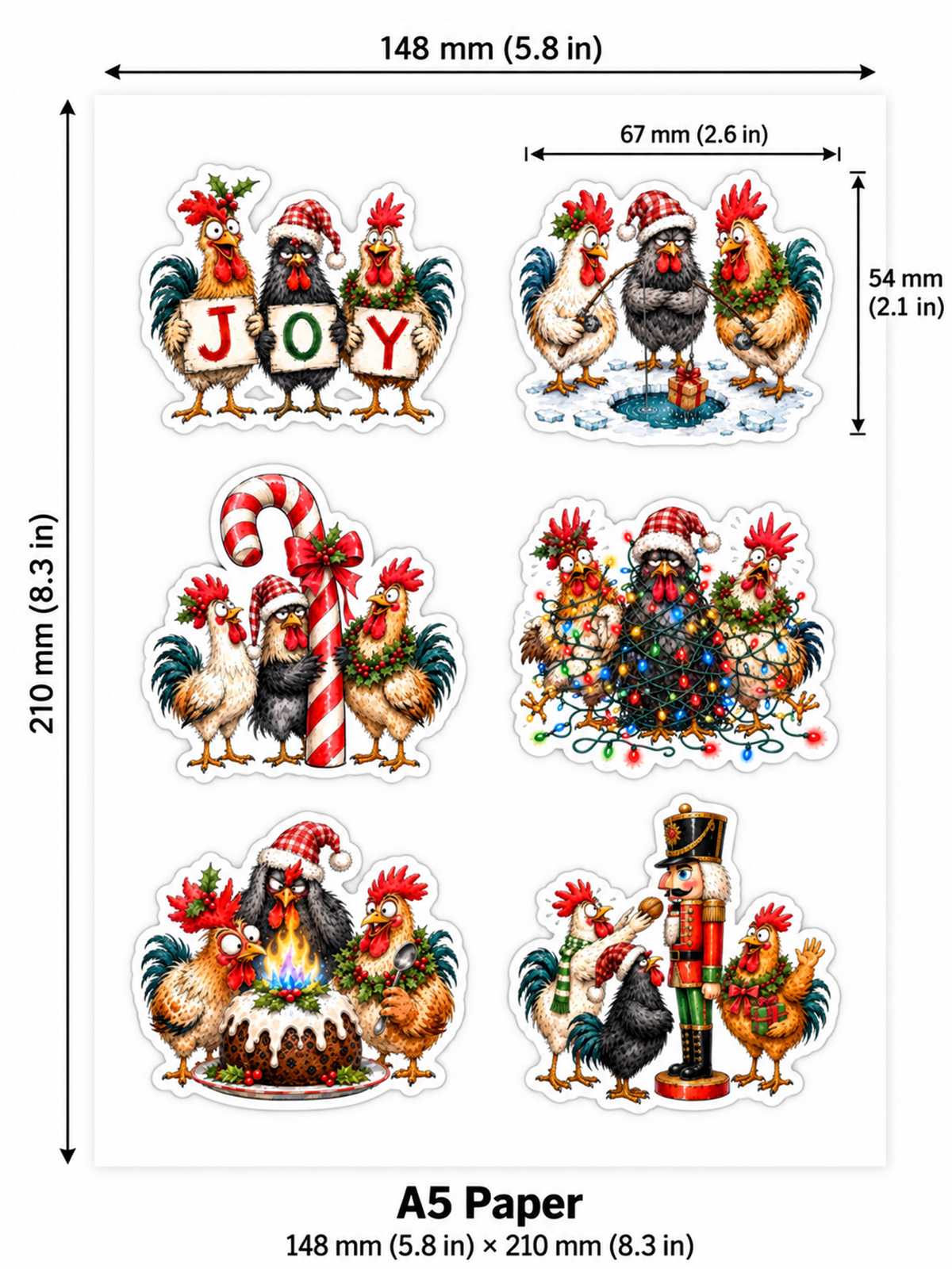 Festive Christmas Chickens Stickers