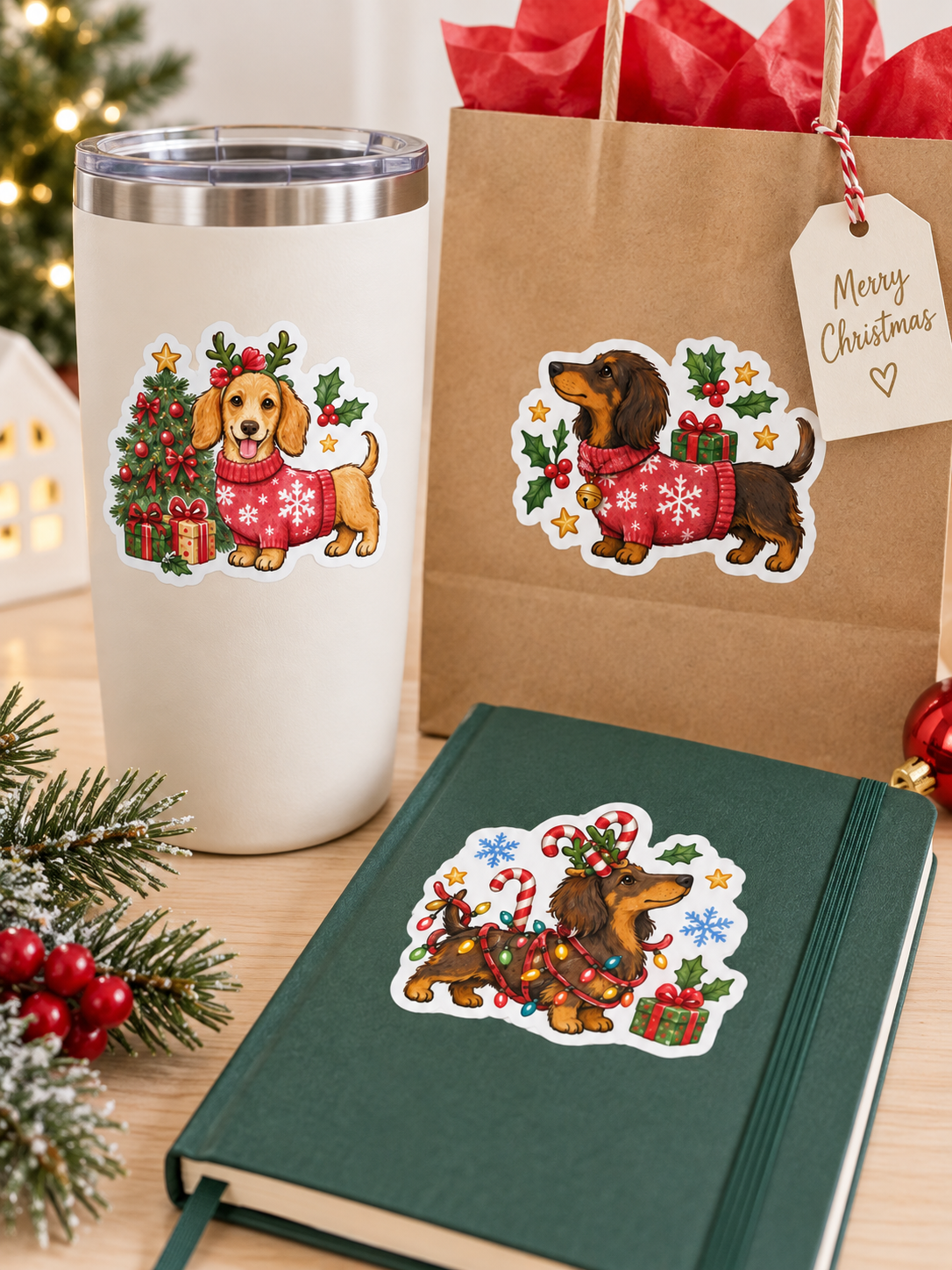 Christmas Dachshund Stickers
