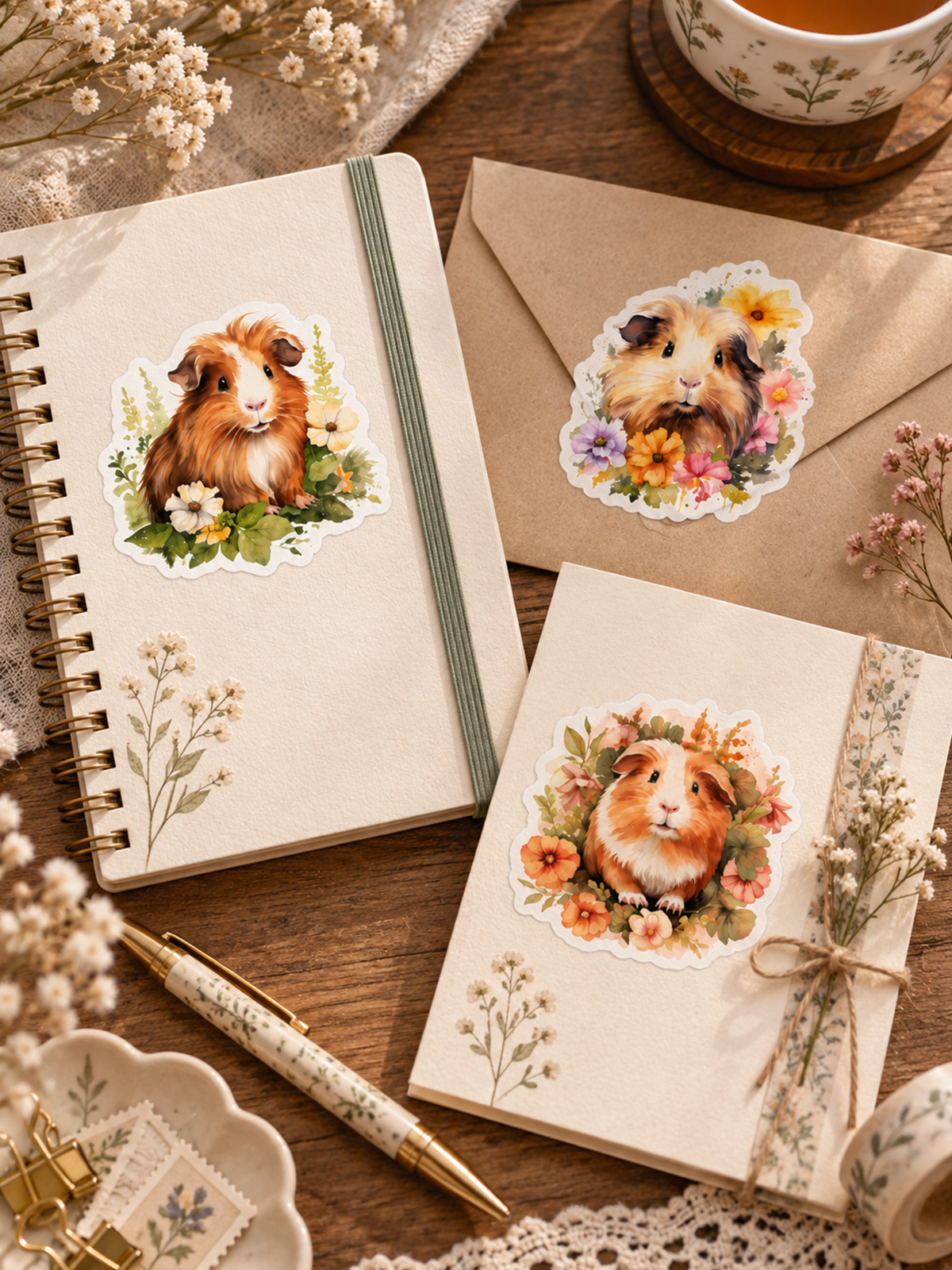 Whimsical Guinea Pigs Stickers