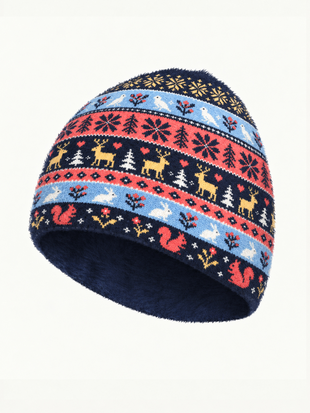 Festive Woodland Deer Cozy Fuzzy Beanie