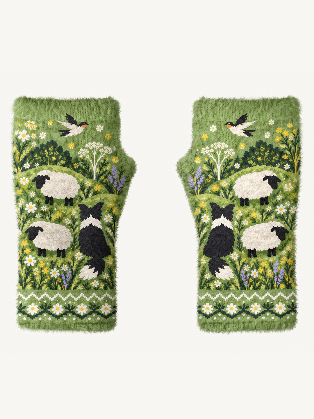 Sheep Herding Dog Beanie Scarf & Fingerless Gloves Set